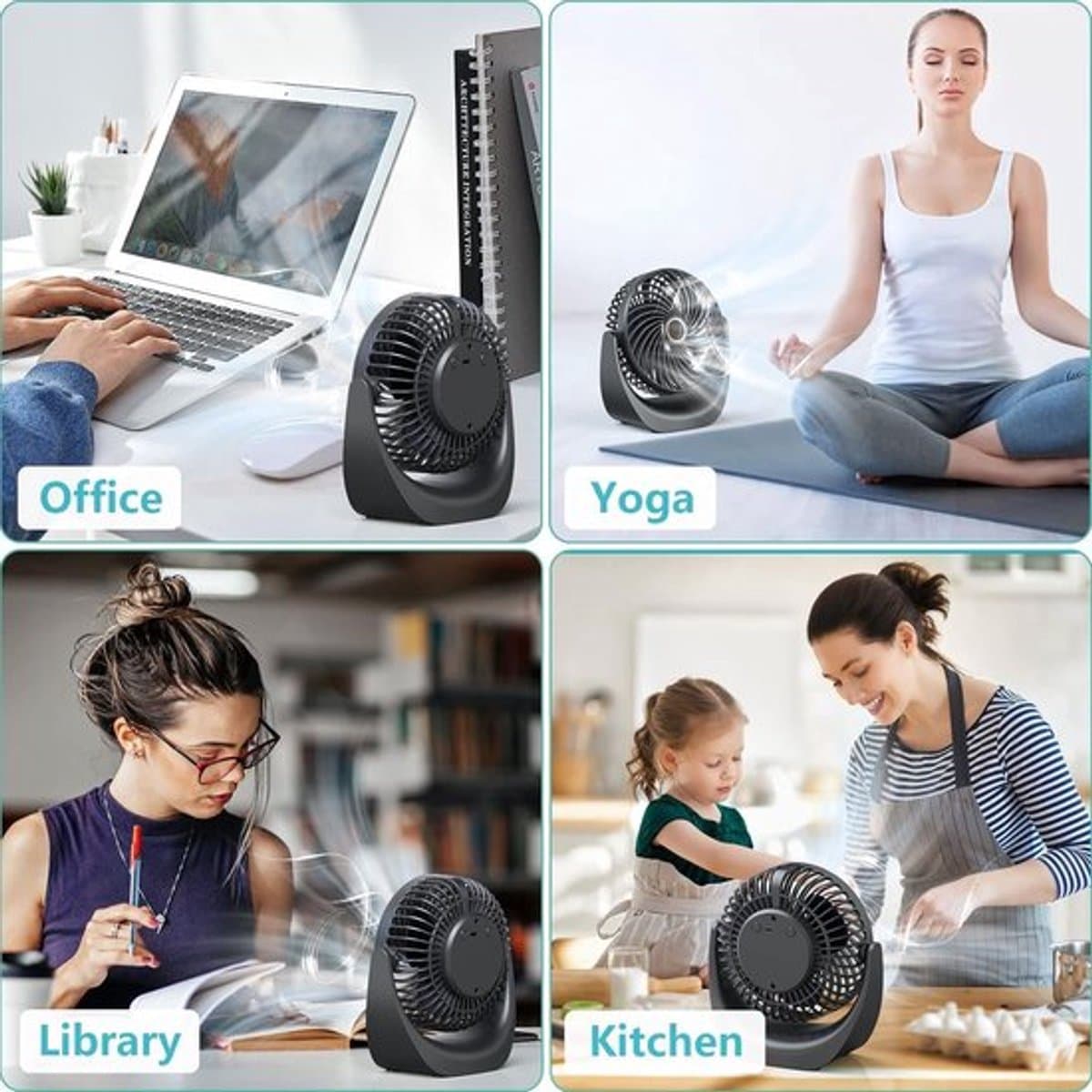 Solvix tafel ventilator geluidloos - Bureauventilator - Zwart - Oplaadbare 4000 mAh Accu - 5 Snelheden - Voor Thuis en Op Kantoor thumbnail 4