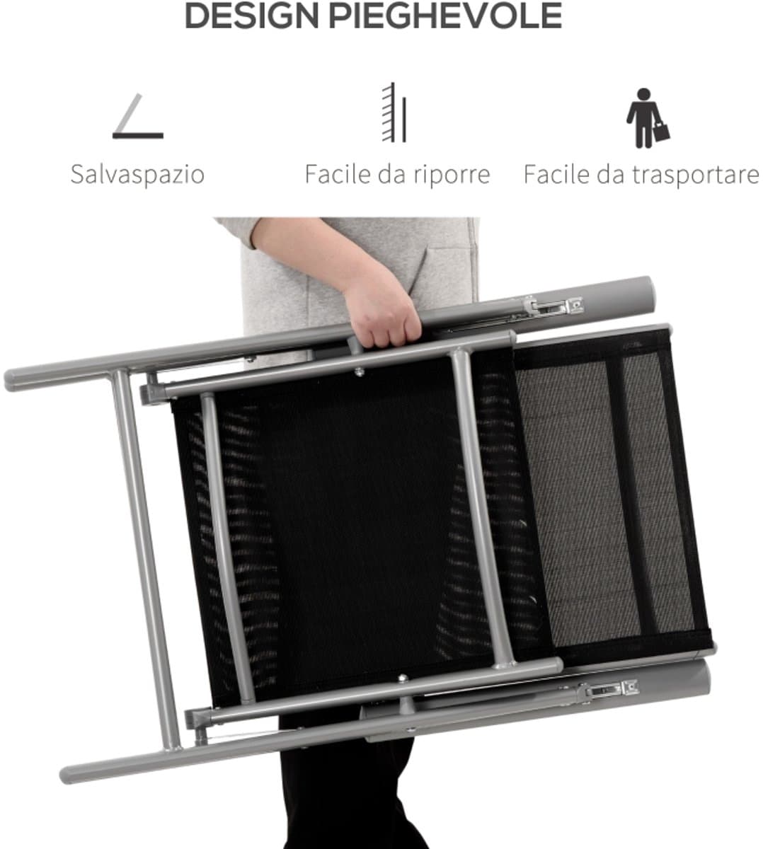 Set van 2 opvouwbare tuinstoelen van aluminium en Texteline met in 7 standen verstelbare rugleuning, zwart, 65 x 55 x 85–105 cm thumbnail 5