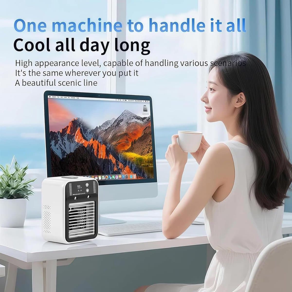Airco-unit - Stille Draagbare Airconditioner Met Luchtbevochtiger Mist, 2/4u Timer En 2 Snelheden, Digitaal Display, 500ml Persoonlijke Verdampingskoeler, Voor Thuis, Slaapkamer - wit [Energieklasse A] thumbnail 5