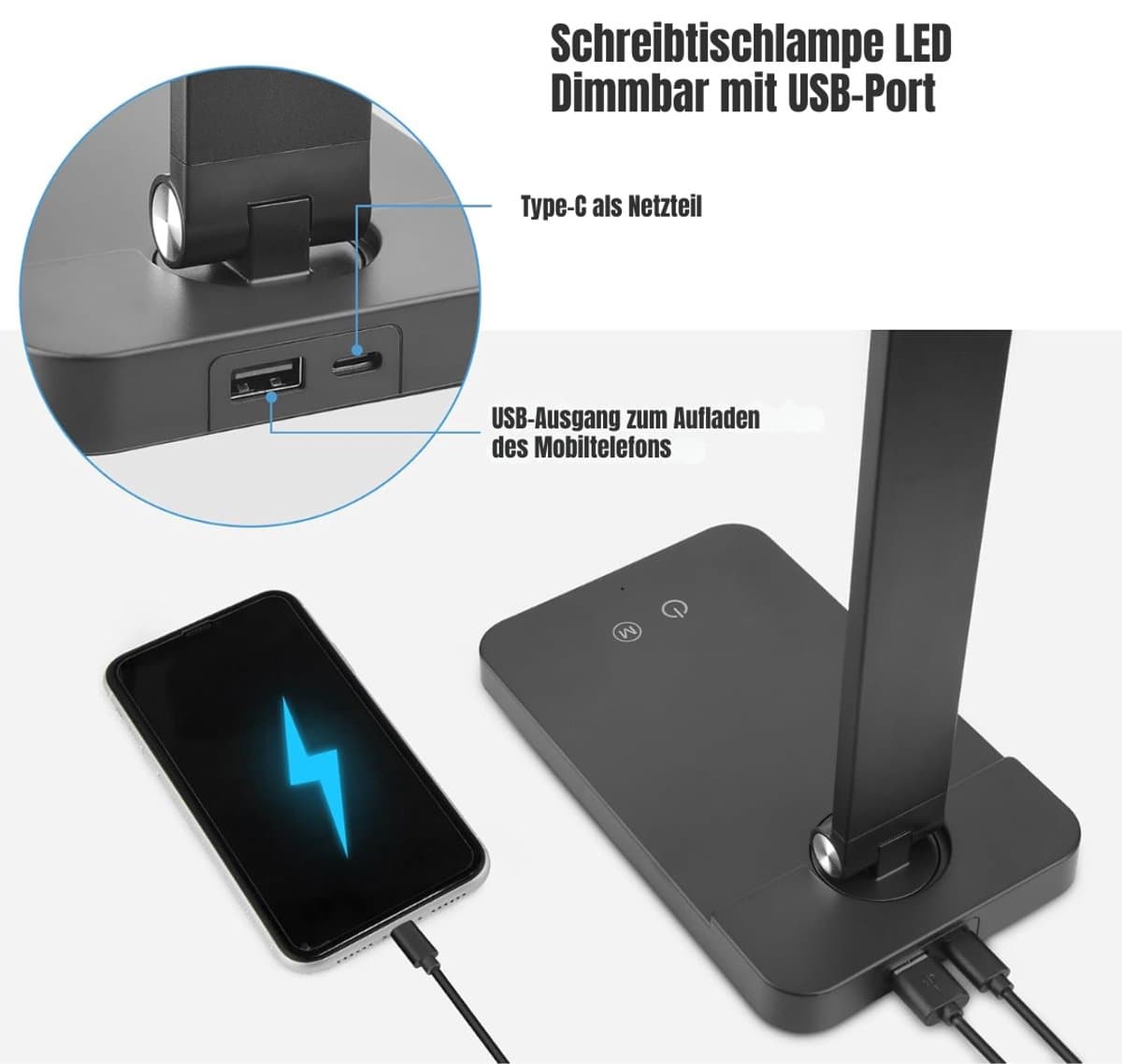 QORA® Bureaulamp led dimbaar daglicht - USB oplaadbaar - 5 kleurenfuncties - Daglichtlamp - Touchscreen - Lichttherapielamp - Hobby lamp voor schilderen, puzzelen – UV-Vrij - Tafellamp/lamp staand - Zwart - ‎40cm x 12cm x 4cm thumbnail 5