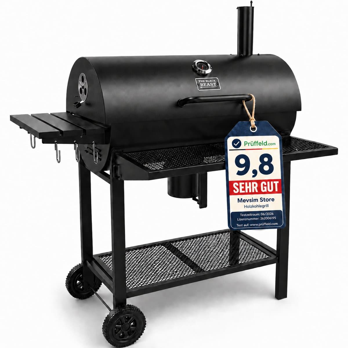 Mevsim Houtskool BBQ XL - Smoker met Wielen, 70x37cm