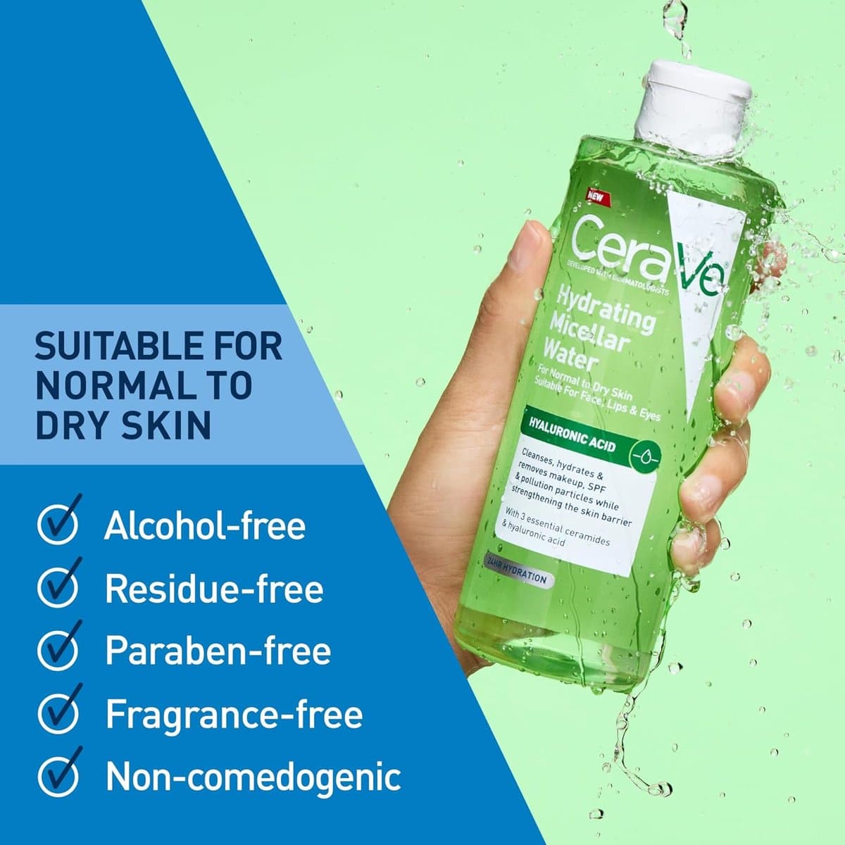 CeraVe Hydrating Micellar Water – Gezichtsreiniger & Make-up Remover – Met Hyaluronzuur & Ceramiden – Parfumvrij thumbnail 2
