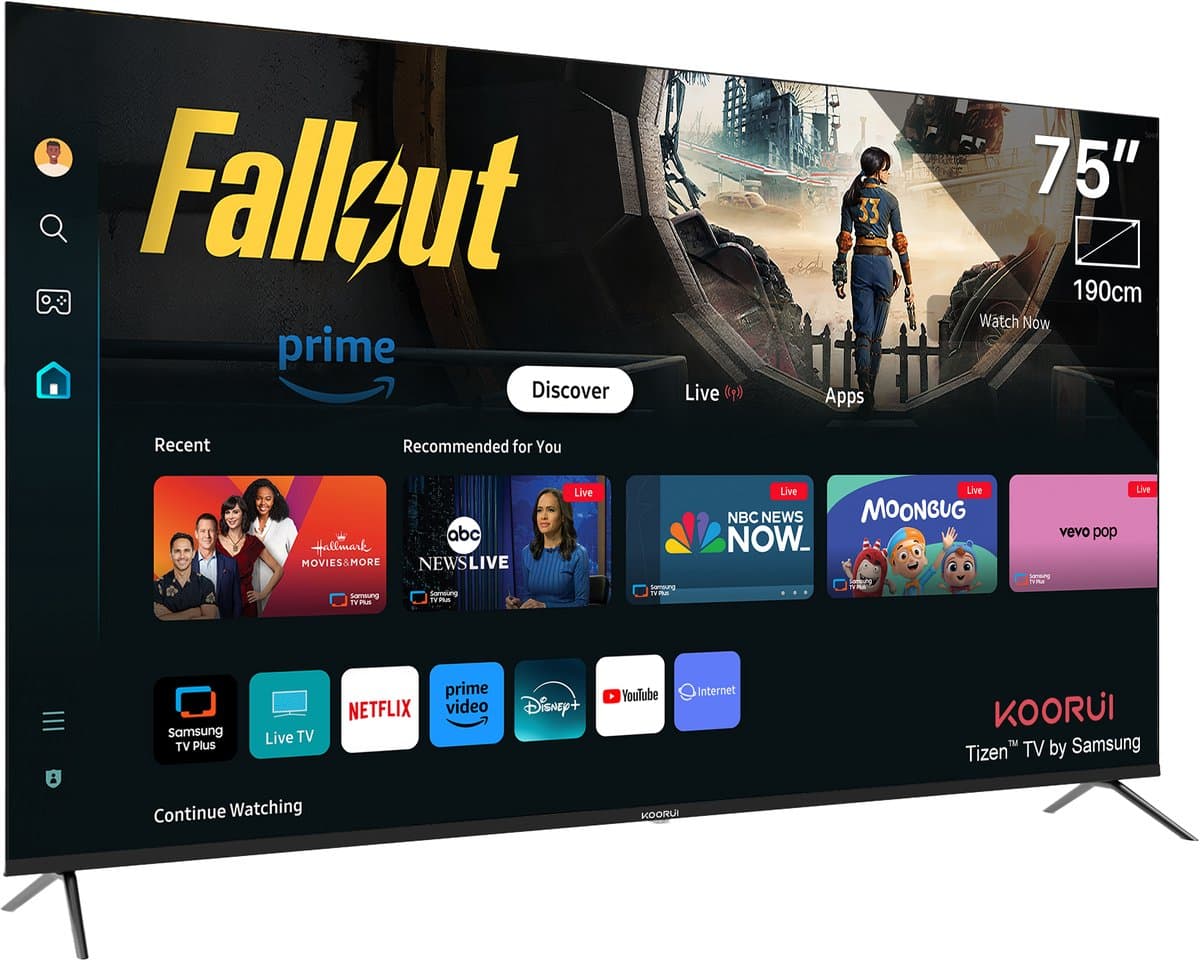 Koorui Tizen by Samsung Smart TV - QLED 4K Ultra HD - 75 inch/191 cm - Voice Controle - Streaming apps – AirPlay – Hotelmodus - HDMI x3, USB x2, CI+ - Tripple Tuner DVB-T/T2/S/S2/C - Frameless Design - Geassembleerd in Nederland - K75D5UQ-T8 thumbnail 3