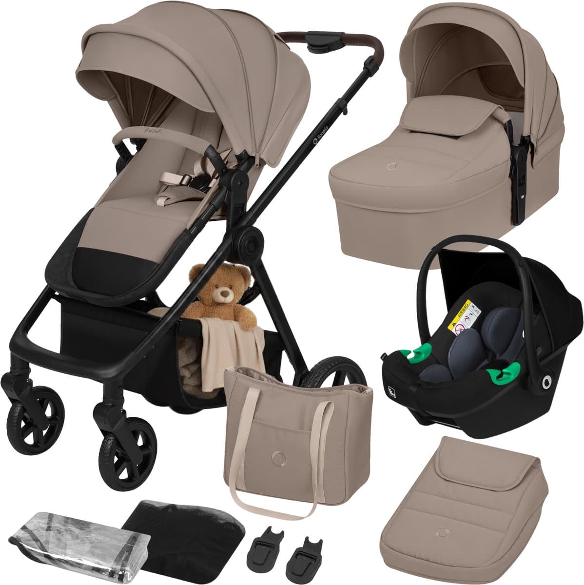 Lionelo Greet Kinderwagen 3in1 – Inclusief Astrid Lite i-Size Autostoel – Grote Reiswieg & Kuipzitje – Vanaf Geboorte tot 22 kg – Vering & EVA-Wielen – Omkeerbare Zitting – UPF50+ XXL Kap – Complete Accessoireset - afbeelding 1