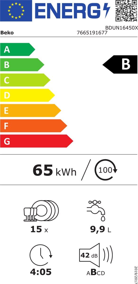 Beko BDUN16450X | Onderbouw vaatwasser | B Label | RVS thumbnail 2