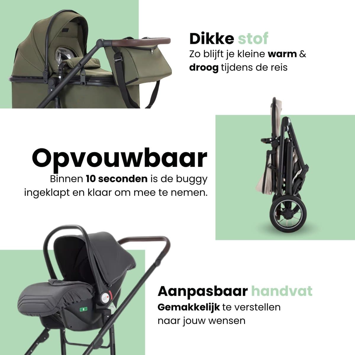 Lunola Luna - Kinderwagen 3-in-1 - incl. autostoel - 0-22kg - XXL - Wandelwagen - Multifunctionele Buggy 3in1 - Groen thumbnail 3