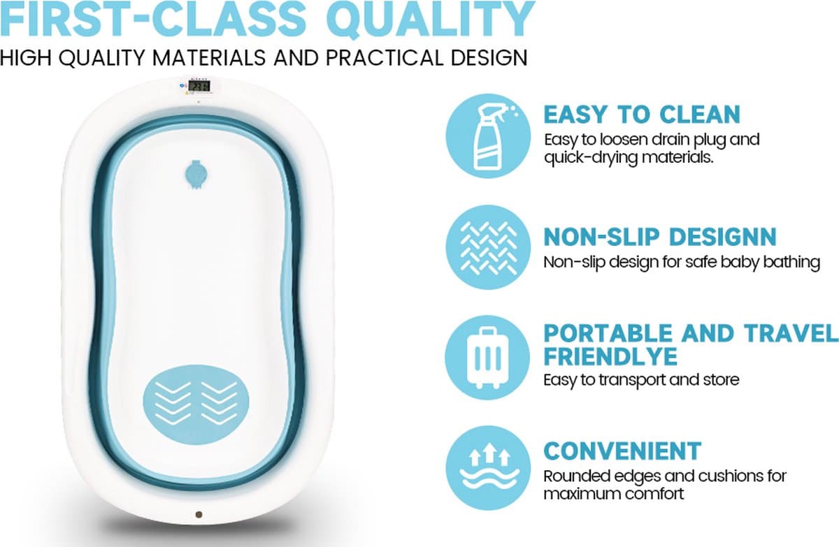 Grote Babybadkuip Met Temperatuursensor, Opvouwbare Babybadkuip Met Kussenpad, Antislip Steunpoot, Inklapbare Kuip Voor Peuter Baby Kinderen Badderen | Shampoo Beker thumbnail 3