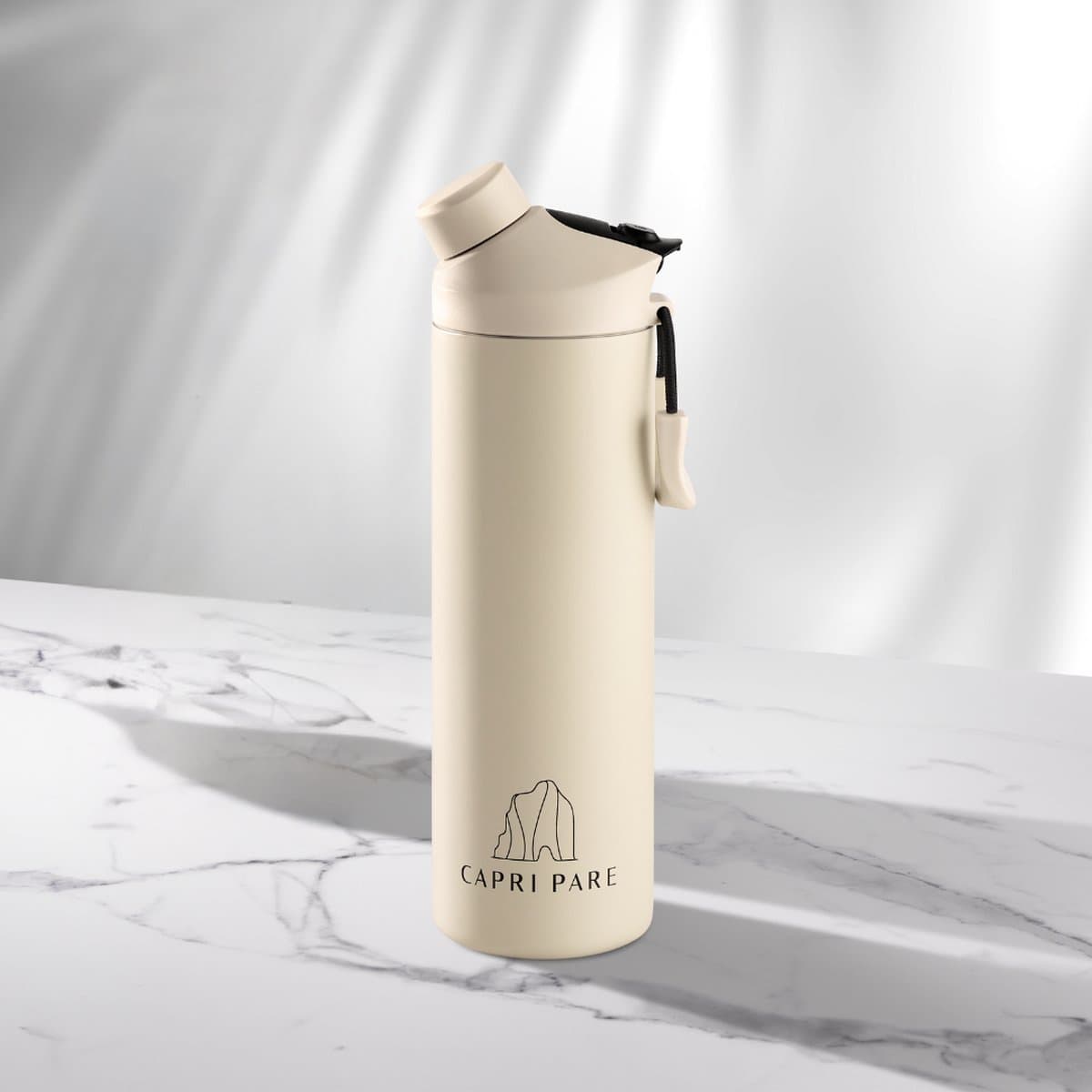CAPRI PARE Luxe Waterfles - 750ml - RVS - Beige - Waterfles met Rietje en Drinktuit - Dubbelwandig - Lekvrij - Magnetische dop - BPA-vrij - Drinkfles voor volwassenen en kinderen - Ideaal voor Sport - Insulated - Drinkflessen - Waterflessen thumbnail 2