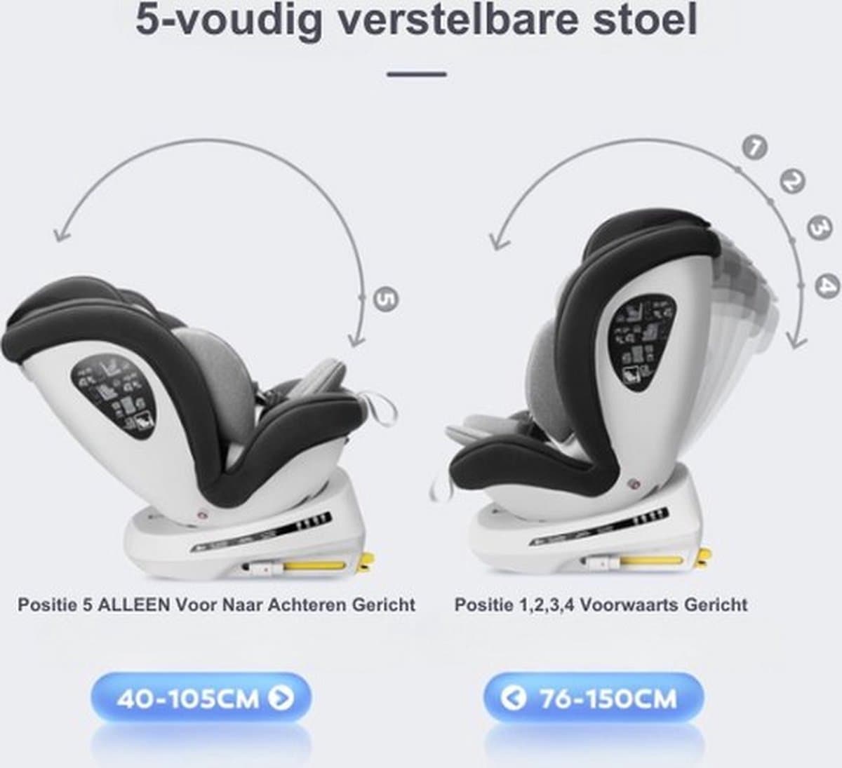 Thuys – Autostoel – Kinderstoel Auto – Kinderzitje – Isofix – 360° Draaibare Zitverhoger – Hoogte Verstelbaar – Multifunctioneel – Ligstand – Grijs thumbnail 4