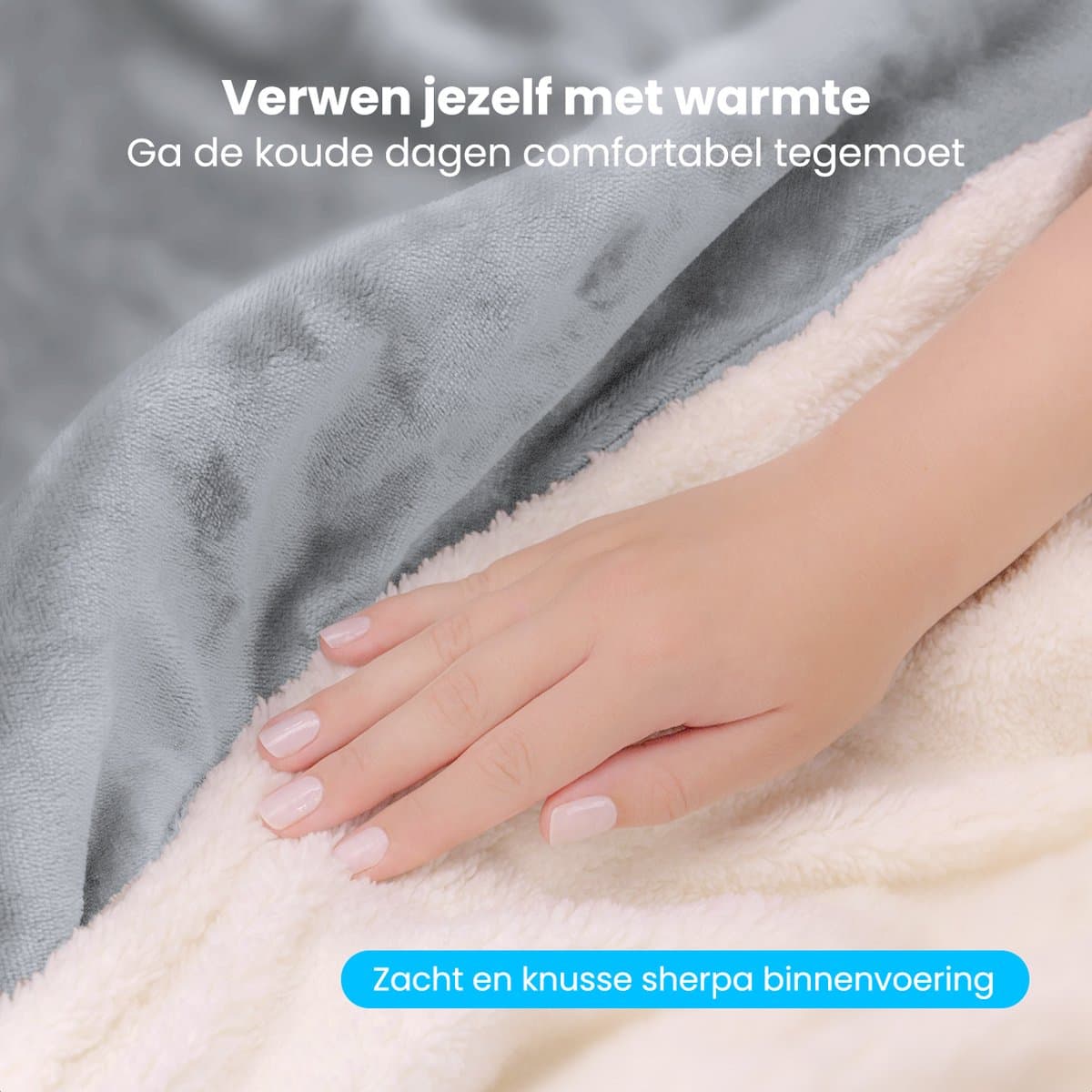 Auronic Elektrische Deken - 200 x 180 cm - 2 Persoons Warmtedeken - 9 Warmte en Timerstanden - Verwarmingsdeken - Sherpa Fleece - Grijs thumbnail 5