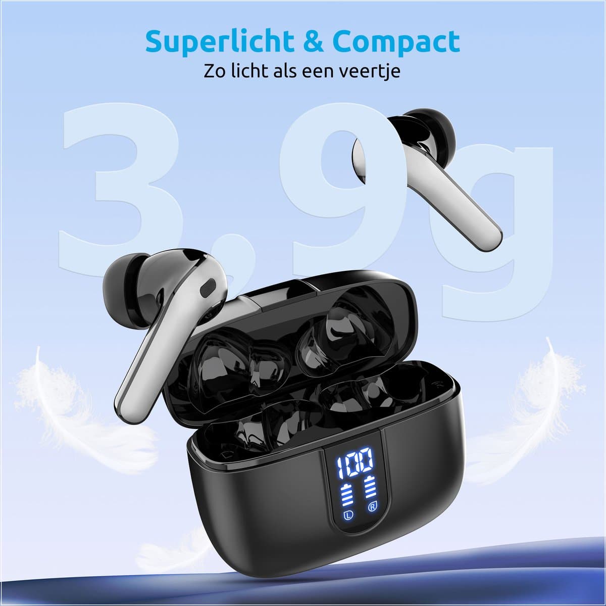 PrimeSound P-10 Draadloze Oordopjes - Bluetooth 5.3 - 30 Uur Afspeeltijd - IPX5 Waterdicht - Touch Bediening - Zwart thumbnail 5