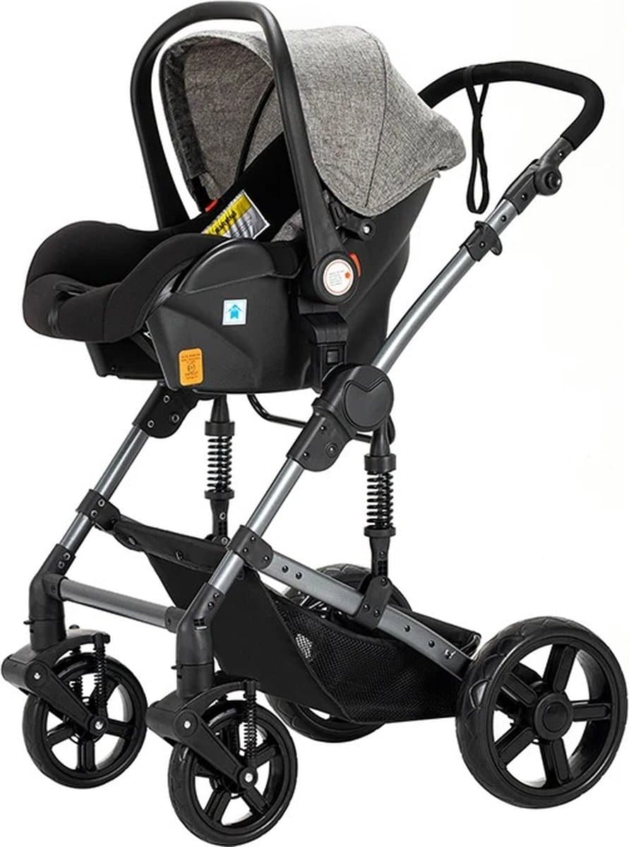 Luxe 3-in-1 Kinderwagen - Wandelwagen - Autostoeltje - Buggy - Reiswieg - Inklapbaar - 0-36 Maanden - Grijs thumbnail 8