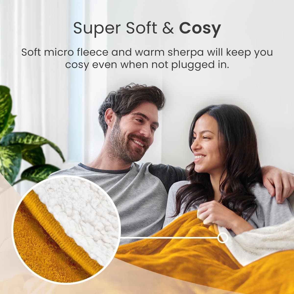 Cosi Home – Elektrische Deken – Luxe Fleece en Sherpa Wol - 180 x 130 cm Warmtedeken met 10 Warmtestanden, 10-Uurs Timer en Oververhittingsbeveiliging – Machinewasbaar – Mosterd thumbnail 5