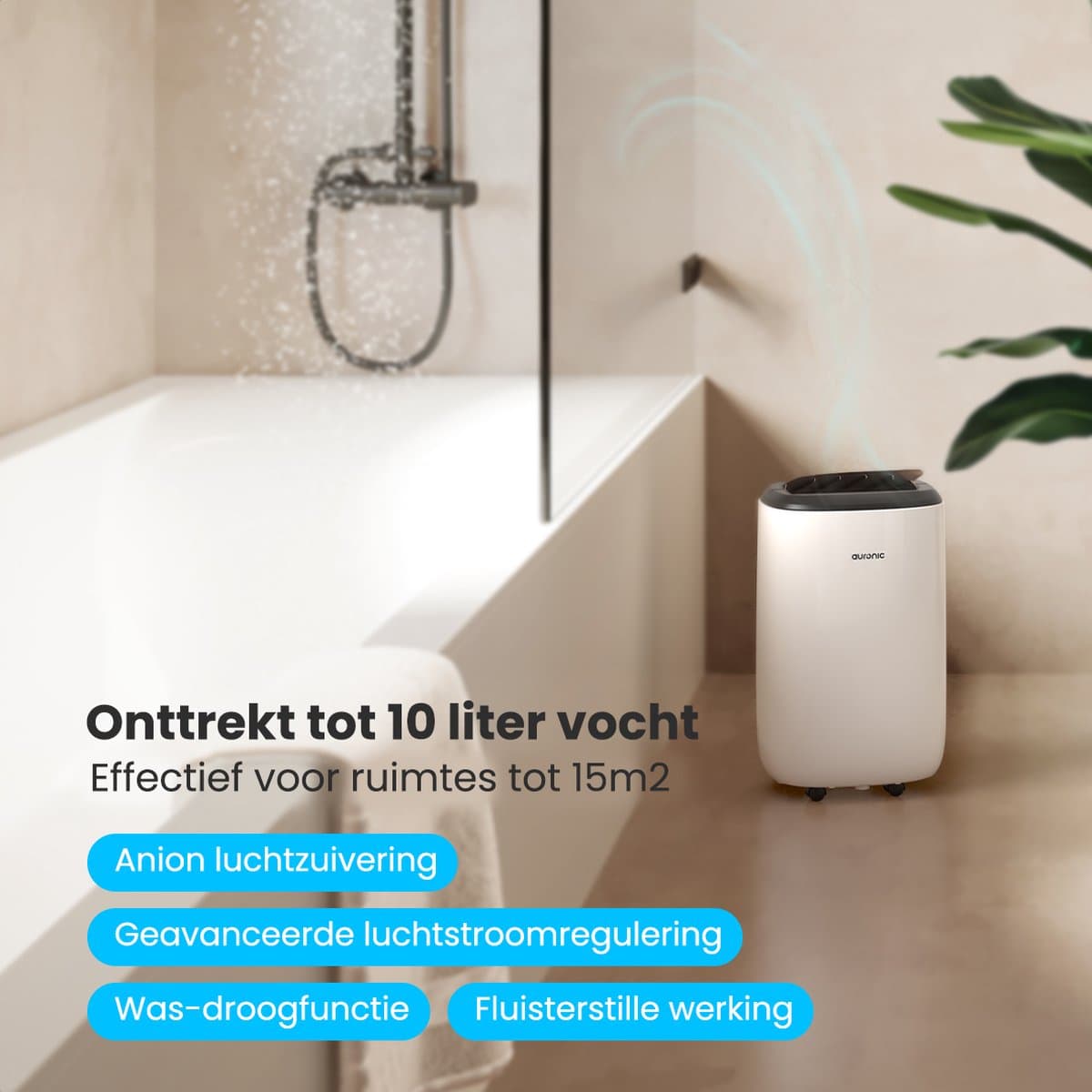 Auronic Luchtontvochtiger en Luchtreiniger - Pro Plus Series - Ontvochtigt 10L per dag in Huis - 2,6L Waterreservoir - Slaapkamer en Woonkamer - Was-droog functie - Vochtopnemer voor in Huis - Dehumidifier - Wit thumbnail 3