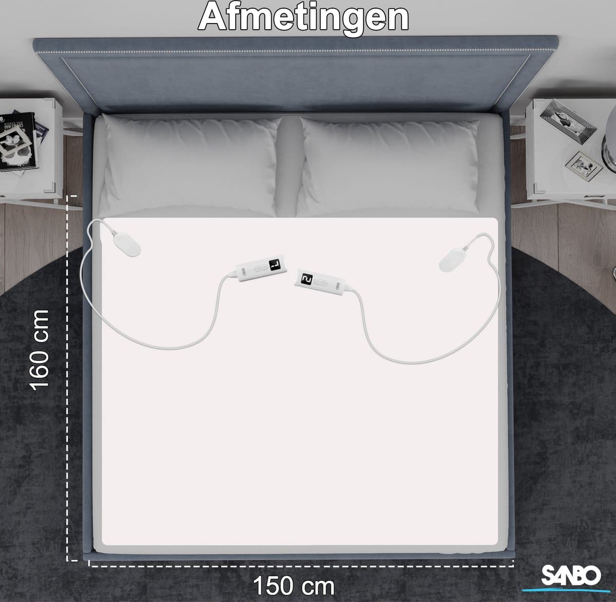 Sanbo Elektrische Deken - 2 Persoons - 150 x 160 cm - Wasmachinebestendig - Onderdeken - 7 Standen - Met Hoekelastieken thumbnail 4