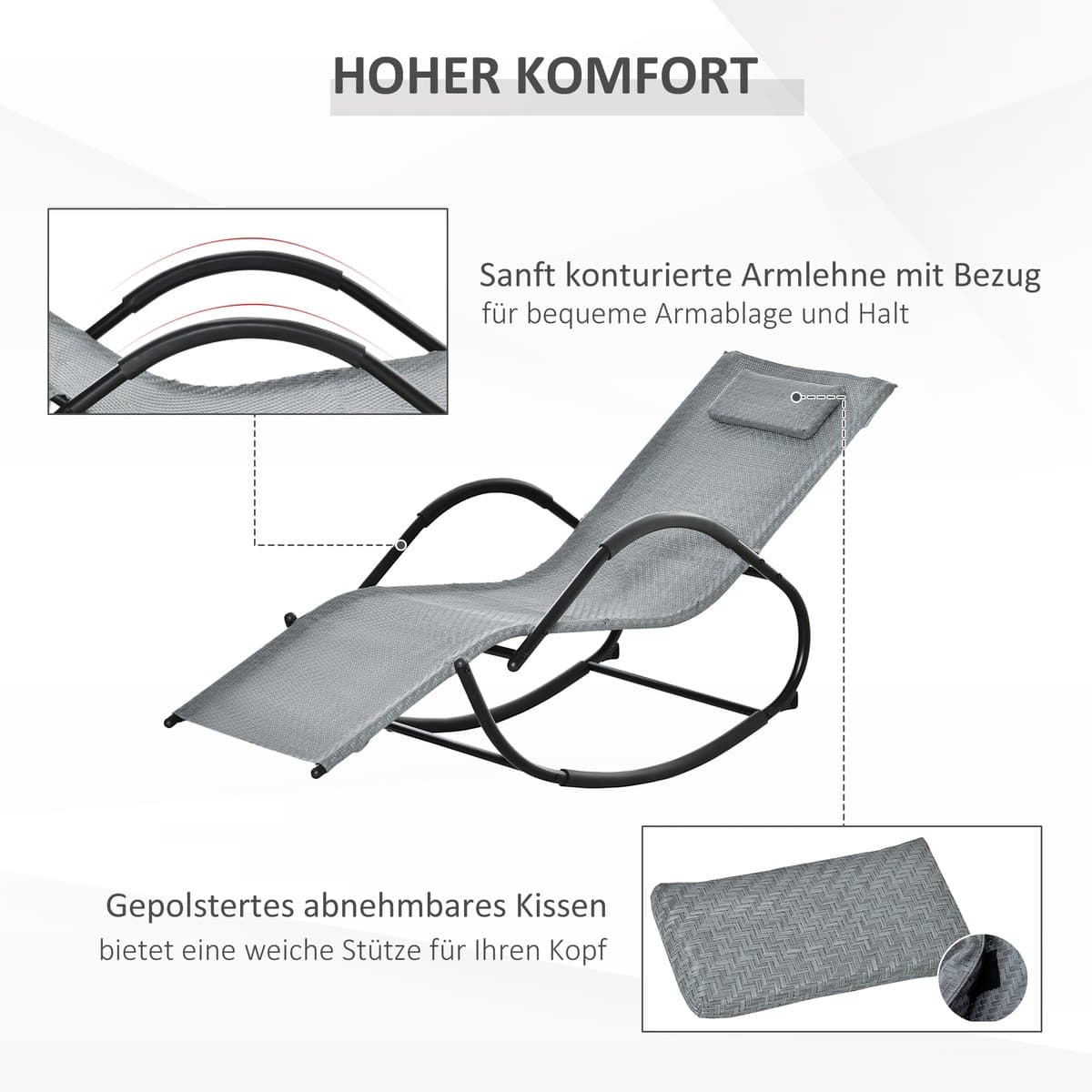 Outsunny - Schommelstoel - Netstof - Metaal - Grijs thumbnail 5