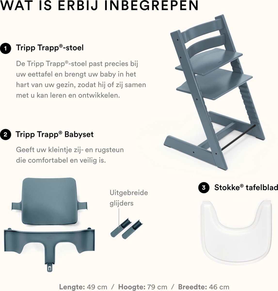 Stokke Tripp Trapp-kinderstoel (Fjordblauw), Stokke-dienblad (wit) - Incl. Tripp Trapp-stoel, babyset 2 voor kinderen van 6-36 maanden en Stokke-dienblad - Verstelbaar, ergonomisch en gemakkelijk schoon te maken thumbnail 4