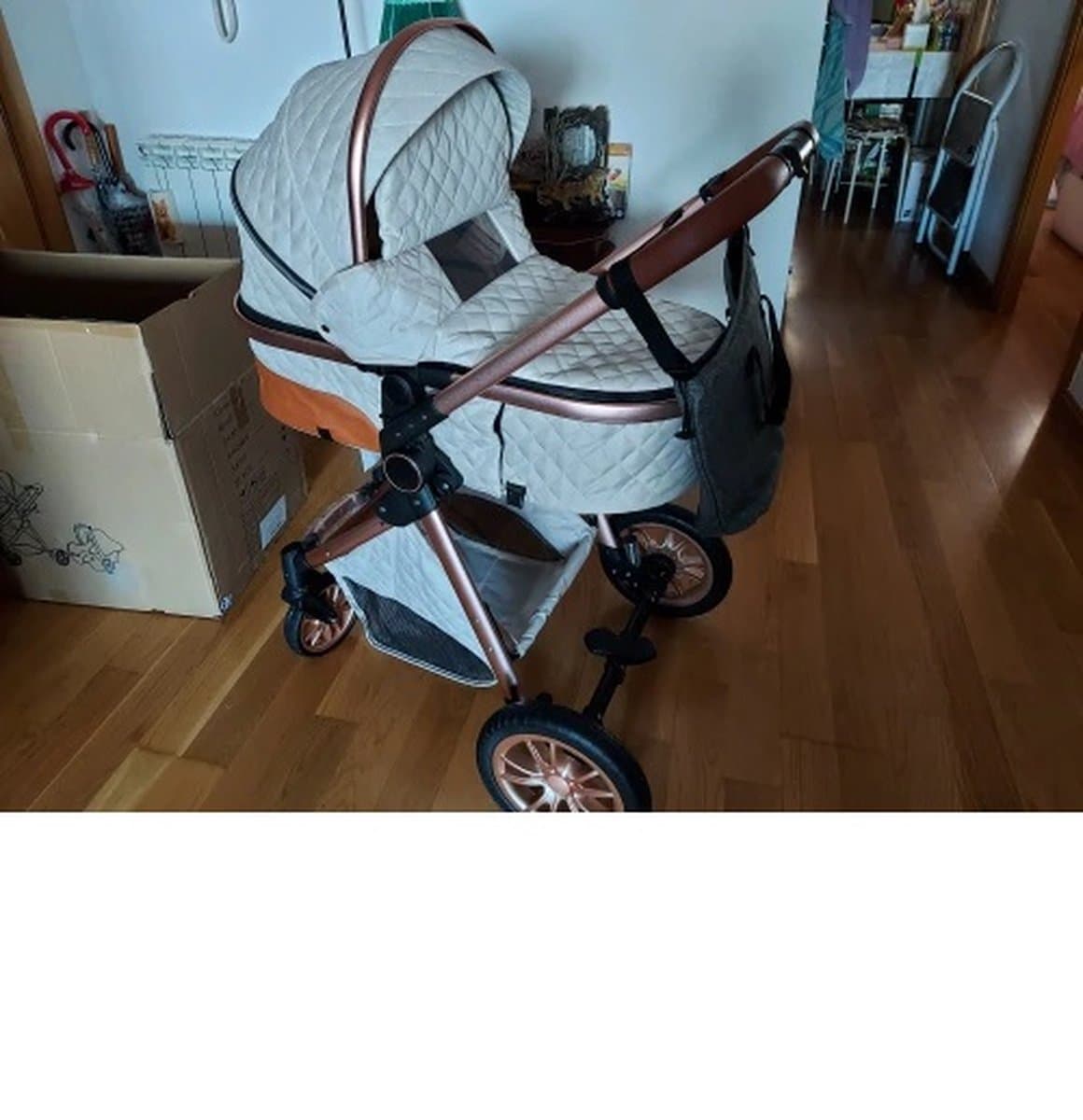 Luxe Kinderwagen 3 in 1 - Wandelwagen - Kinderwagen - Met Autostoel - Kinderwagen – Buggy 3 in 1 - Wit thumbnail 6