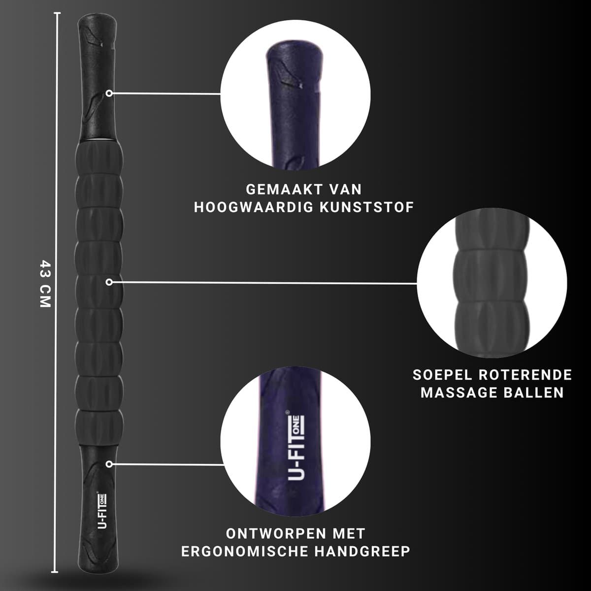 U Fit One Massage roller - Massage stick - Massageapparaten - Foam roller - Fysiotherapeuten - Sportmassagetherapie - Massage tool - 43CM thumbnail 2