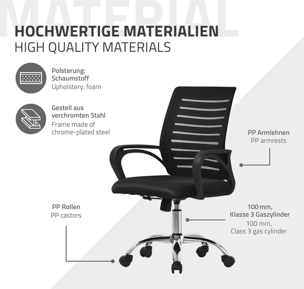 Ergonomische bureaustoel met armleuningen Mesh stof zwart met wielen ML design thumbnail 2