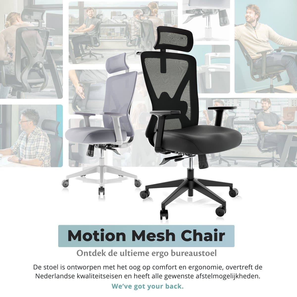 Backerz Mesh Ergonomische Bureaustoel - Bureaustoelen voor Volwassenen tot 150kg - Office Chair NEN-EN1335 - Gamestoel thumbnail 2