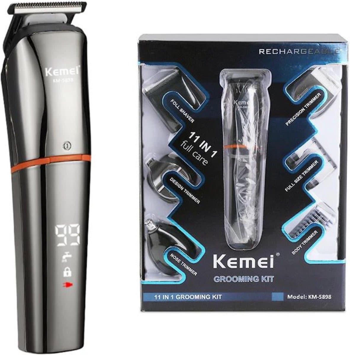 Kemei Baardtrimmer - Body groomer - 6 in 1 - Voor mannen - Waterdicht - Voor baardhaar - Hoofdhaar - Lichaamshaar thumbnail 6