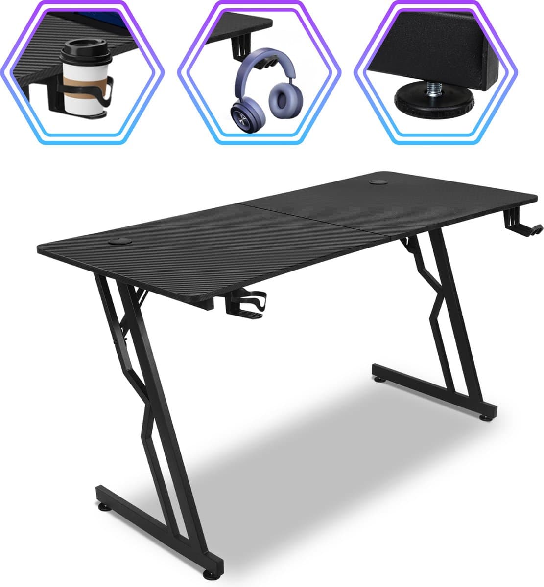 Game Bureau140x60 cm,Game Bureau,Zwart Carbon, Hoekbureau, Gaming Desk ,Computertafel thumbnail 7