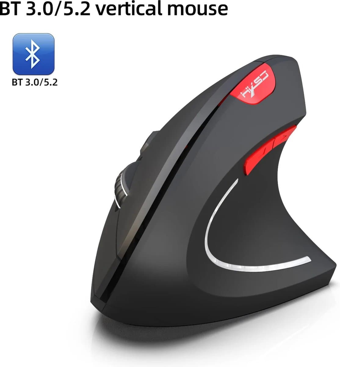 Elementkey ERGO5 Bluetooth 3.0 + 5.2 Draadloze Bluetooth Ergonomische Optische Verticale Muis - 6-toetsen- 2400 DPI Verstelbaar - Zwart thumbnail 2