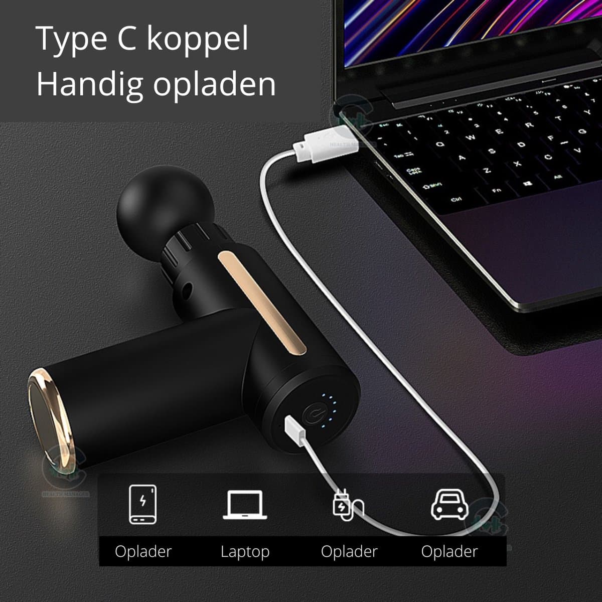 Health Manager FG110 Mini Massage Gun met 4 opzetstukken thumbnail 5