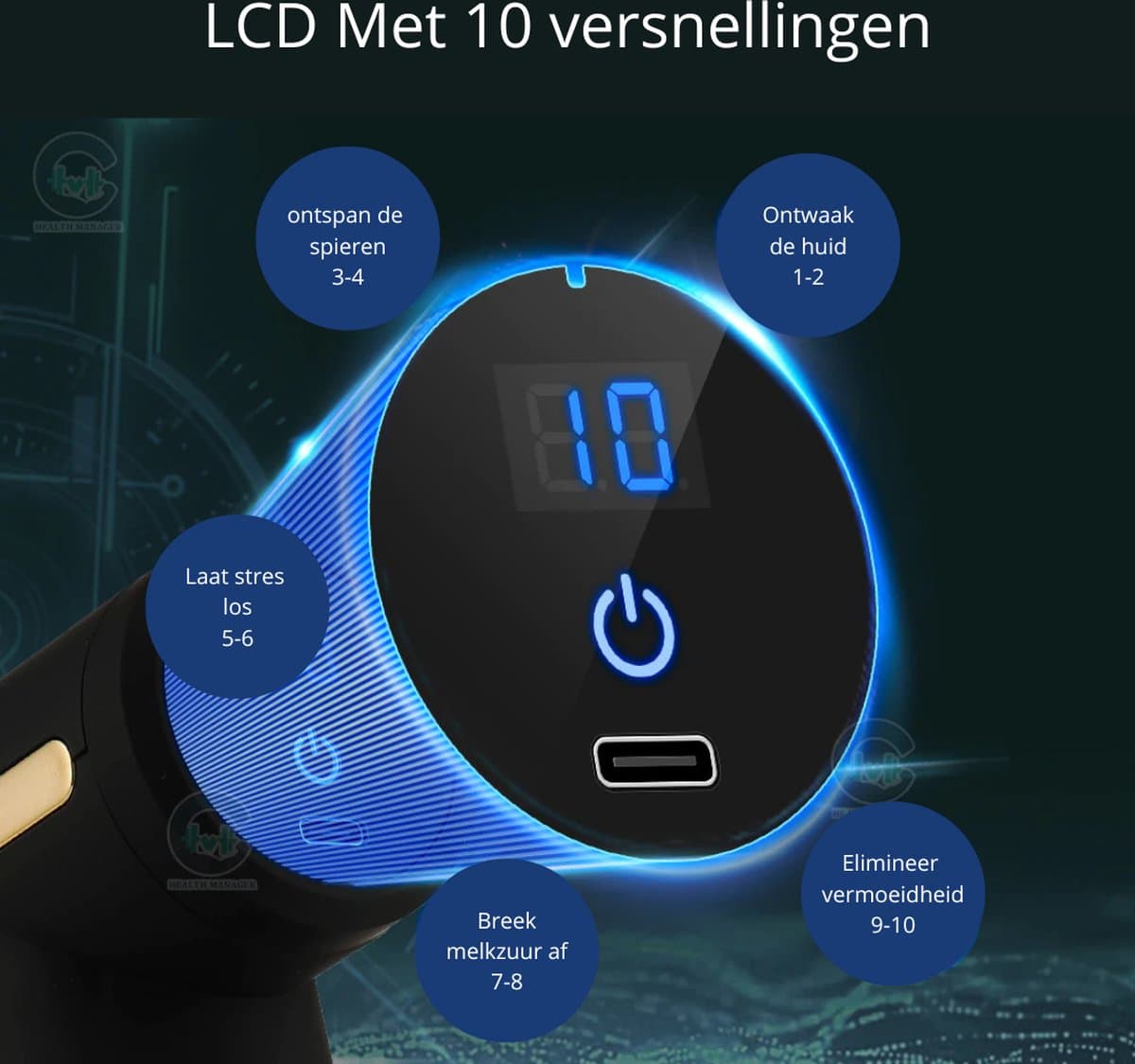 Health Manager FG110 Mini Massage Gun met 4 opzetstukken thumbnail 2