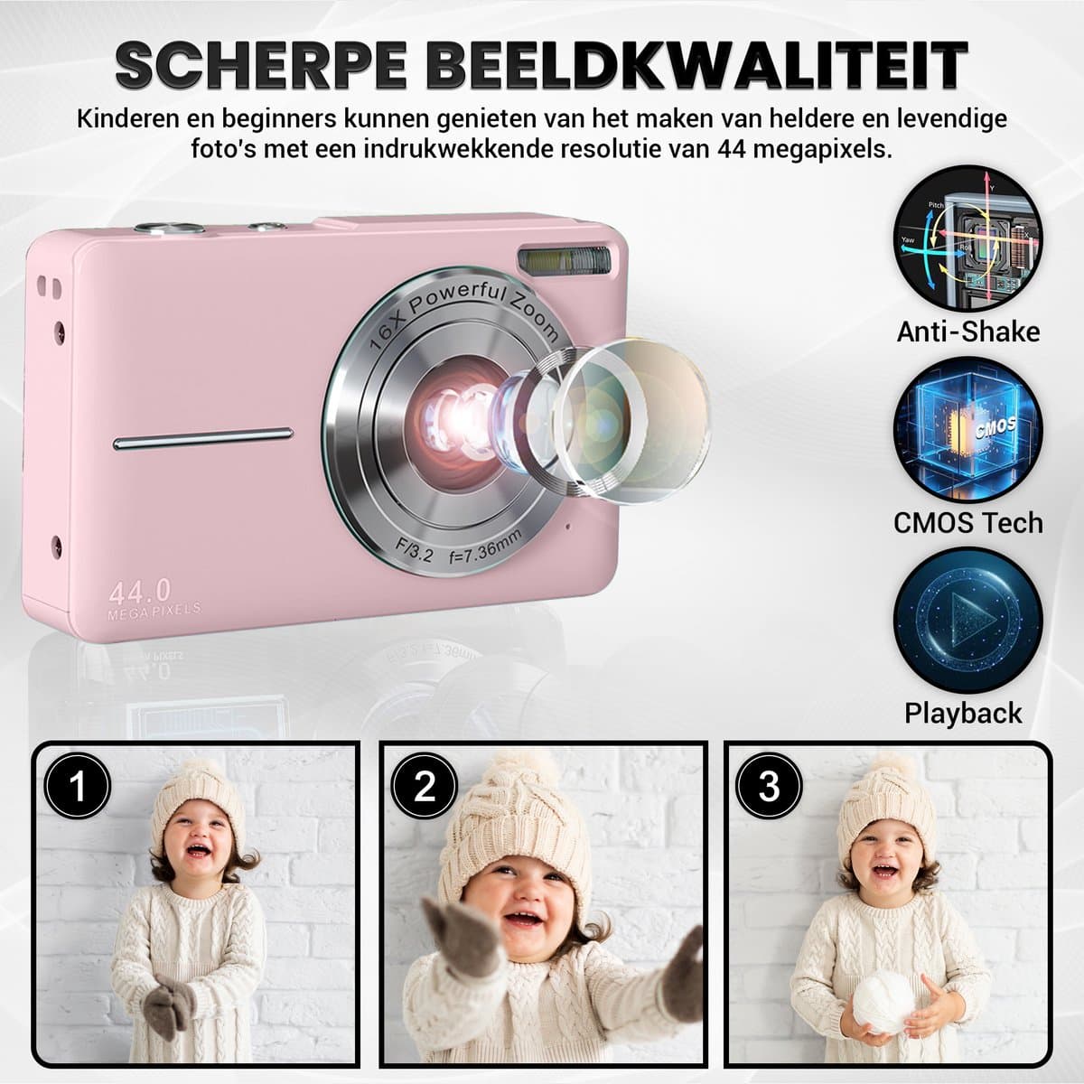 K&L KL-PRO-44-Z roze compactcamera met 32GB thumbnail 2