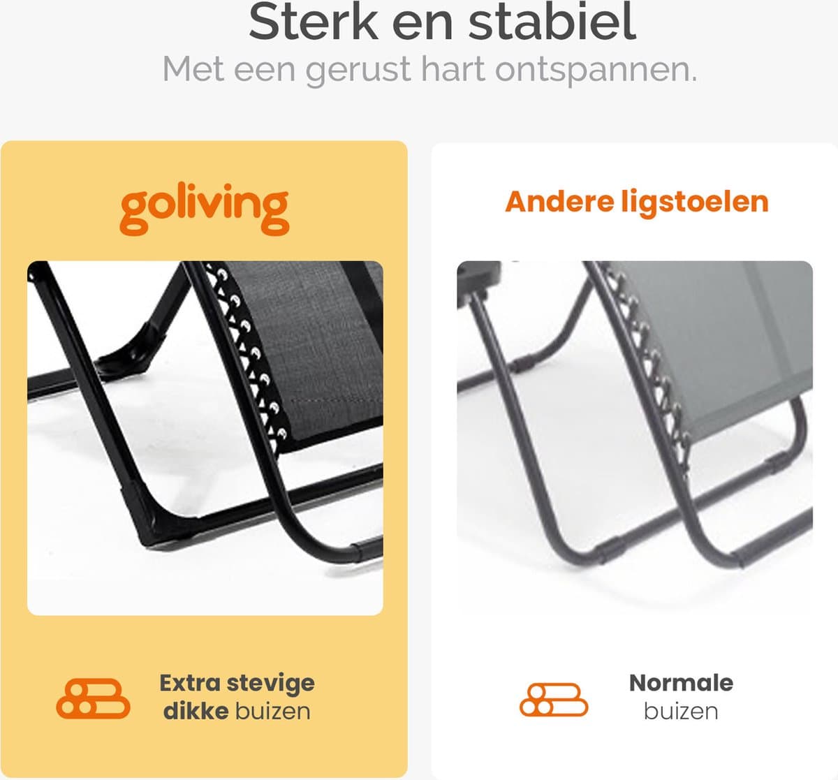 Goliving Opvouwbare Ligstoel - 3 Standen - 110 x 66 x 178 cm - Verstelbare Tuinstoel met Tafel - Inklapbare Campingstoel - Loungestoel Buiten - Vouwstoel Tuin - Zwart thumbnail 2