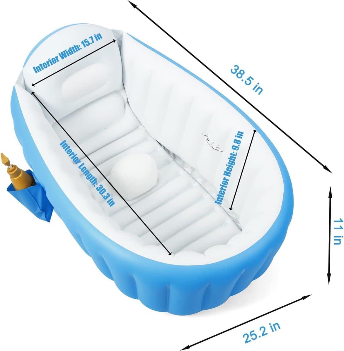 Peuter zwembad met glijbaan Opblaasbare babybadkuip draagbare reisbabybadkuip voor baby's luchtpomp opvouwbaar antislip douchebak mini-luchtzwembad voor pasgeborenen blauw Peuter zwembad met glijbaan thumbnail 4