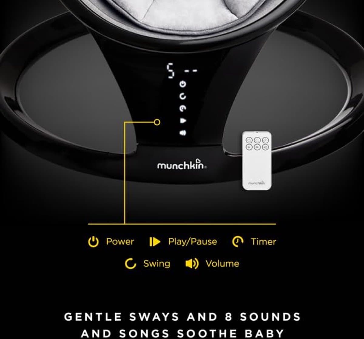 Munchkin Swing Baby Wipstoel Elektrisch Lichtgewicht Bluetooth Schommelstoel thumbnail 8