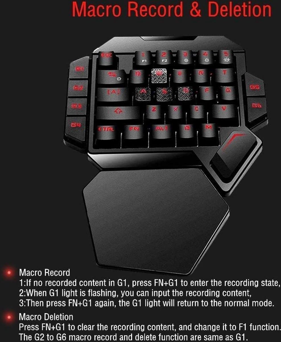 Elementkey MECHA1 - Mechanisch Toetsenbord - Draagbaar Gaming - Bedrade Keyboard met één hand - RGB-achtergrondverlichting - 35 toetsen – Zwart thumbnail 6