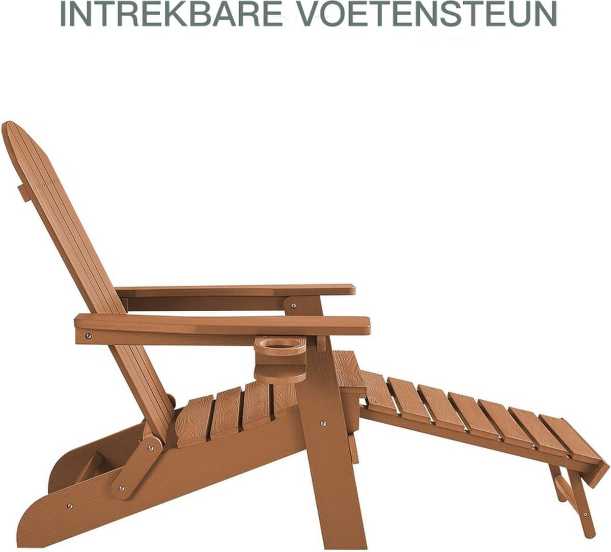 Tuinstoel Adirondack Stoel Arizona - Licht Bruin - Met Voetenbankje - Houtlook - Hoogwaardig Kunststof thumbnail 3