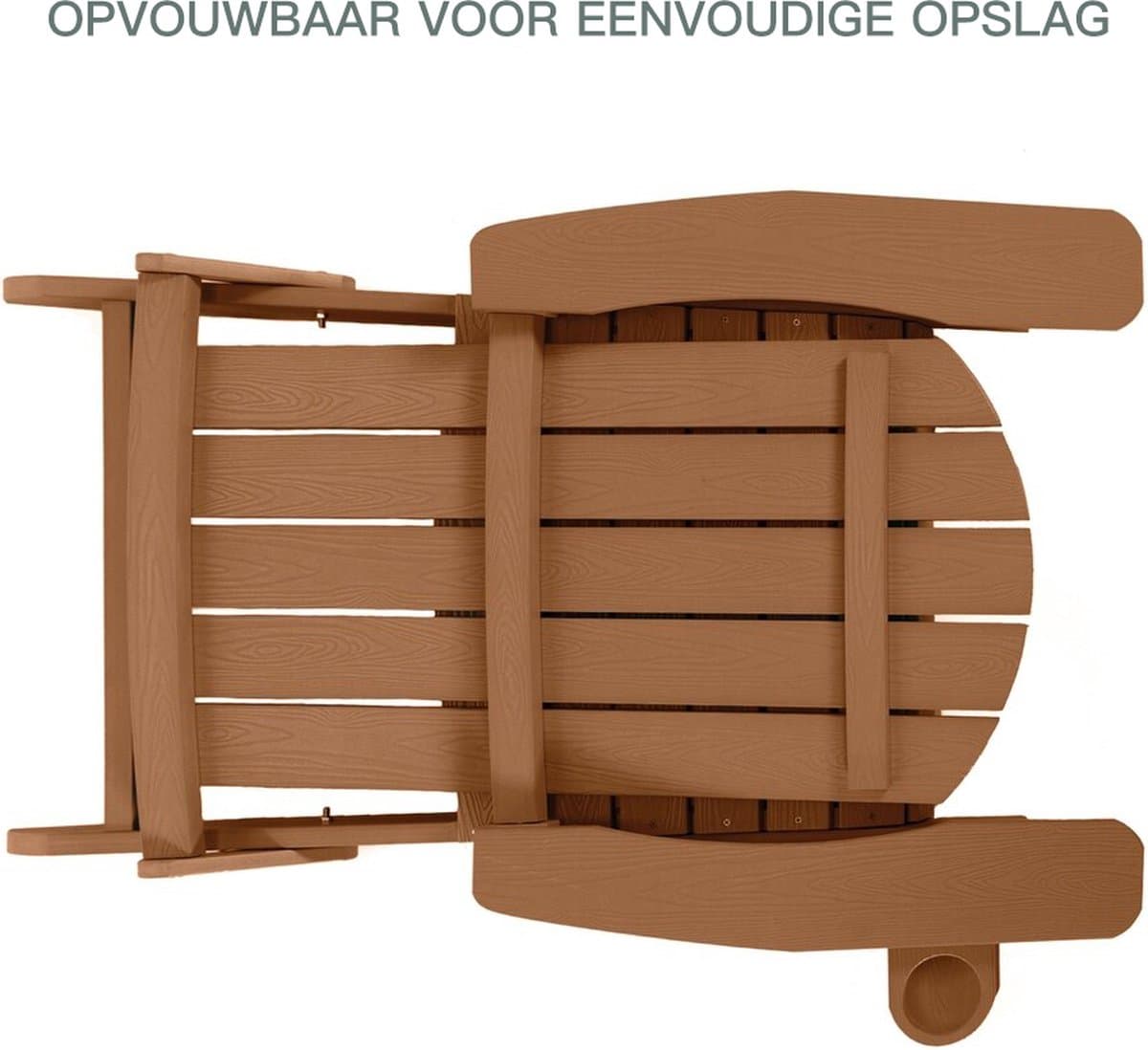 Tuinstoel Adirondack Stoel Arizona - Licht Bruin - Met Voetenbankje - Houtlook - Hoogwaardig Kunststof thumbnail 7