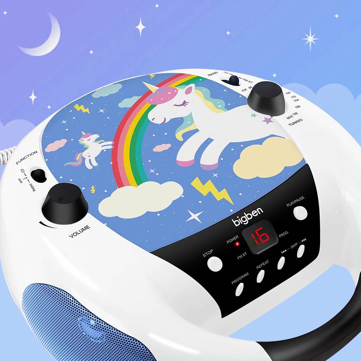 Bigben CD52 - Draagbare Radio CD-Speler - Microfoon - Eenhoorn/Unicorn - Blauw thumbnail 4