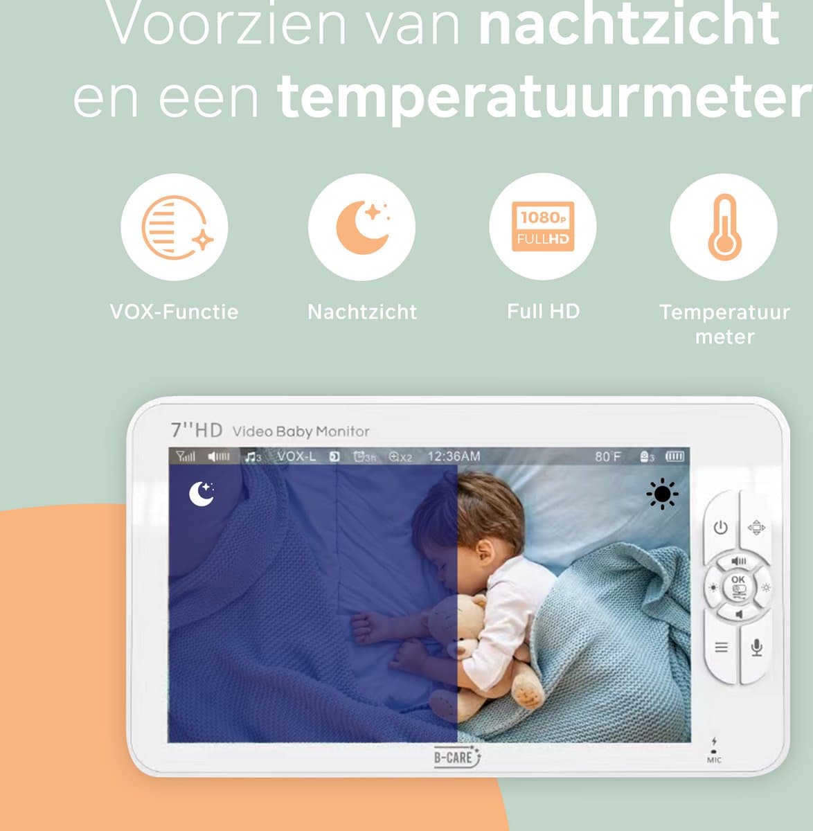 B-Care Sparkle Ultimate - Babyfoon Met 2 Camera´s - 7.0 Inch HD Baby Monitor - Split Screen - Zonder Wifi en App thumbnail 8