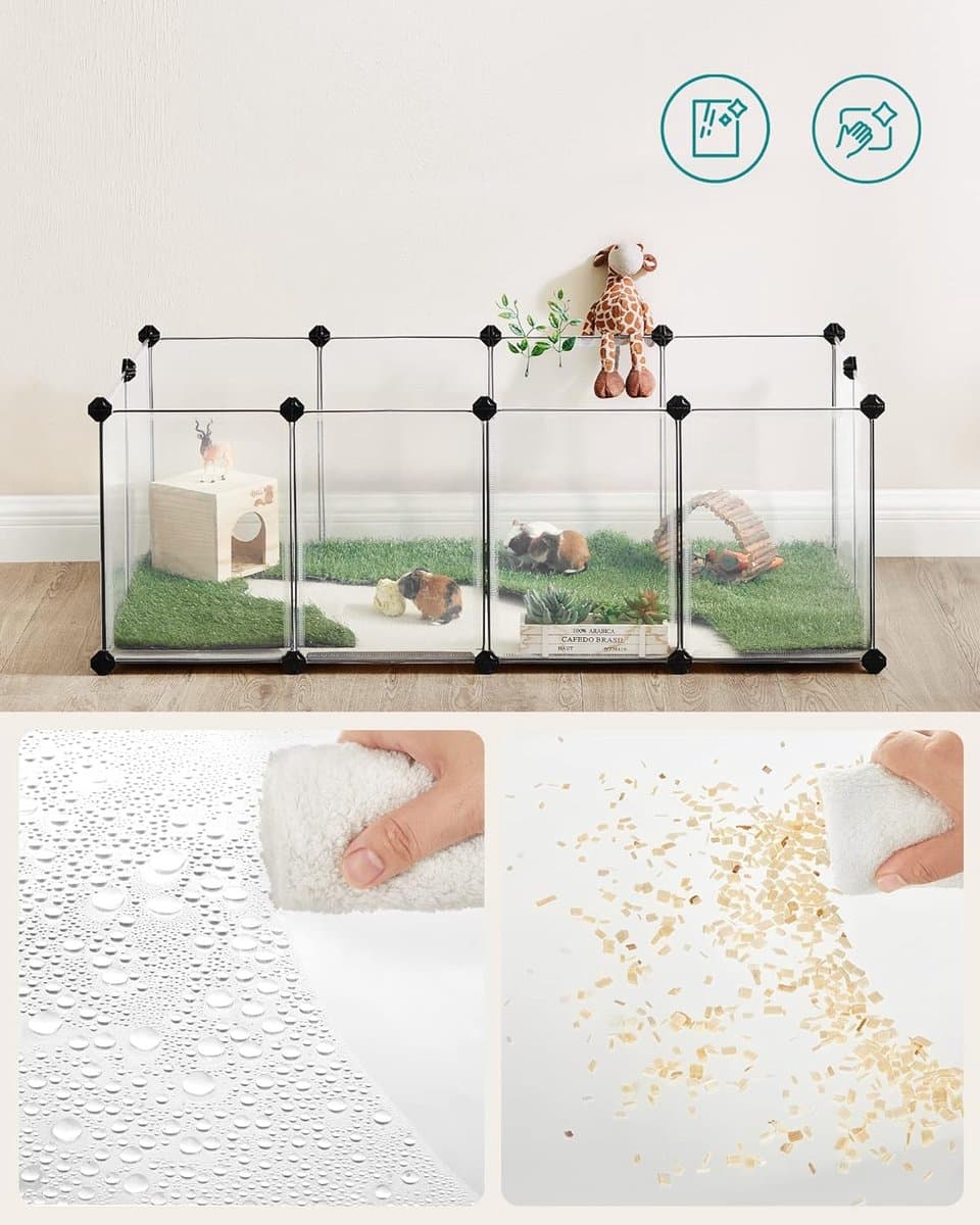 HMPC001W01 Dierenomheining voor kleine dieren, plastic kooi voor binnen, voor hamsters, konijnen, cavia's, 125 x 63 x 42 cm, wit thumbnail 2
