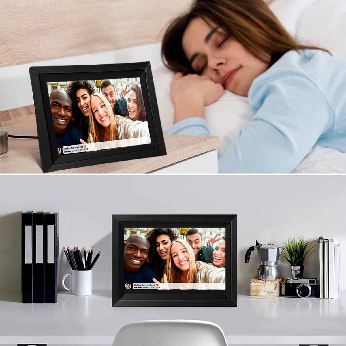 Digitale fotolijst met WiFi en Frameo App - 10.1 inch HD+ IPS Display - Fotokader met Touchscreen - 32GB - Zwart/Zwart - Frameo digitale fotolijst - digitale fotokader - digitaal fotolijstje thumbnail 4