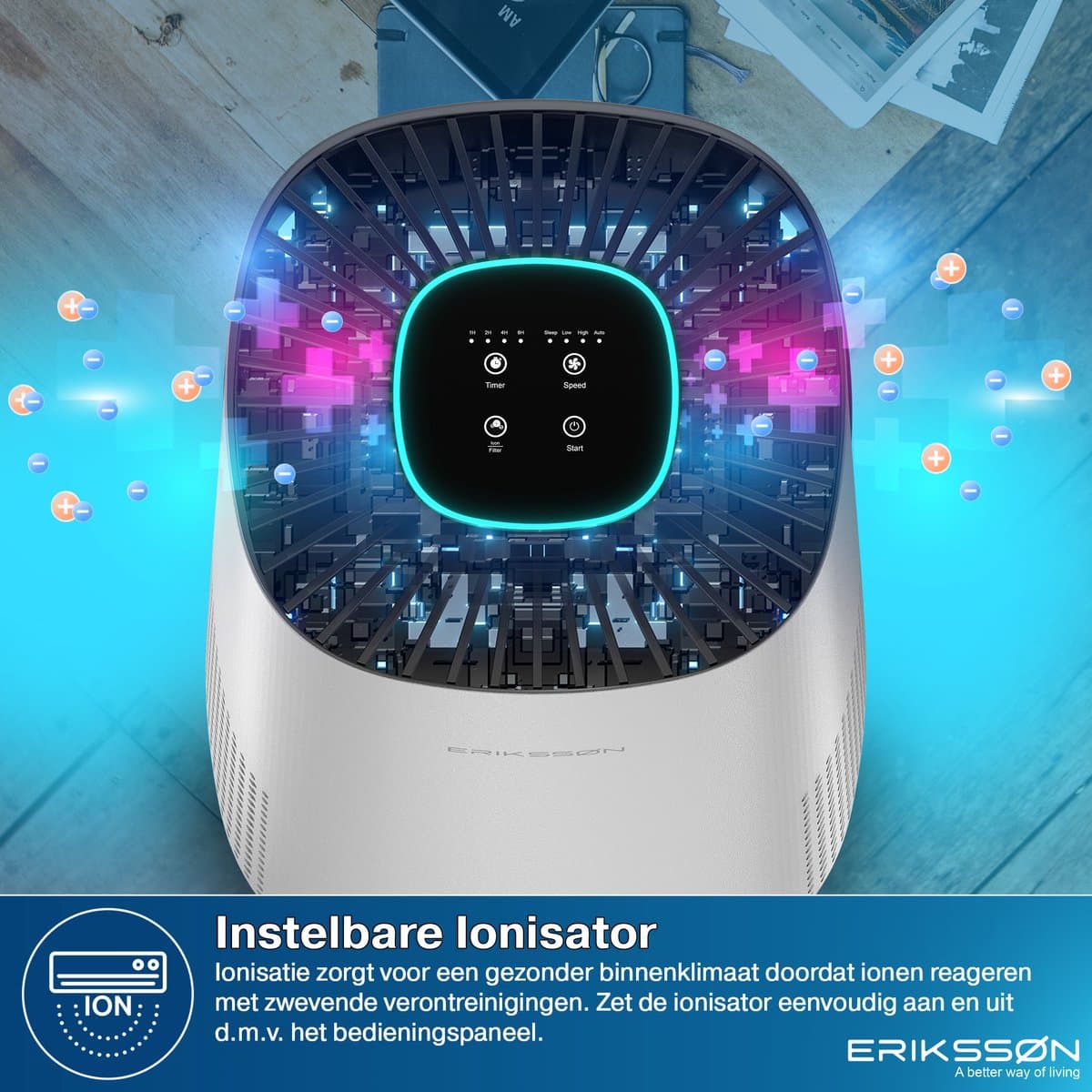 Erikssøn Luchtreiniger Elite - HEPA-14 Filter - Wit - 240 m3/u - Vermindert Stof En Pollen - Met Hepa Filter - Met Ionisator - Air Purifier - Clean Air thumbnail 7