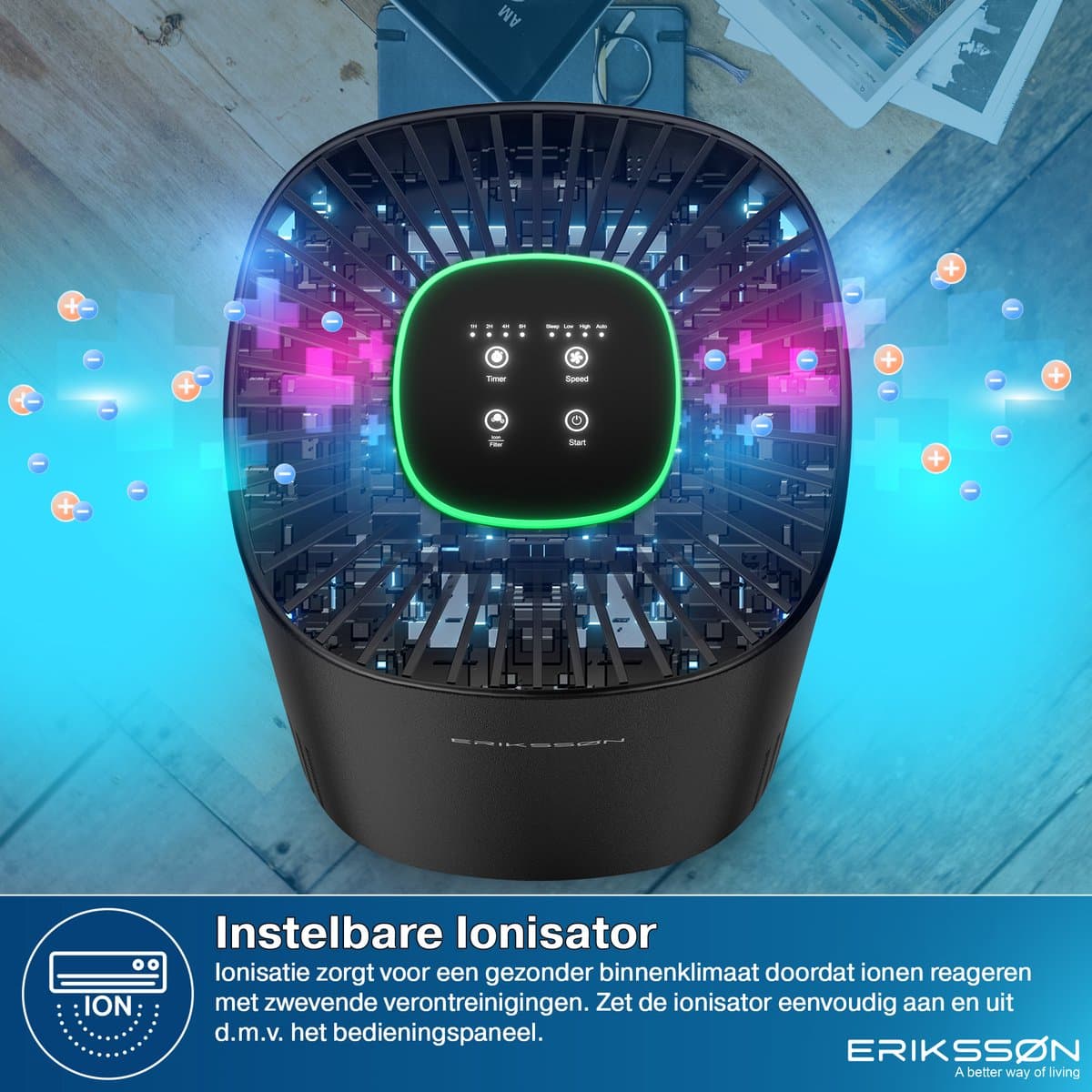 Erikssøn Luchtreiniger Air Purifier Elite - 2x HEPA-14 Filter - Zwart - 240 m3/u - Vermindert Stof En Pollen - Met Hepa Filter - Met Ionisator thumbnail 5