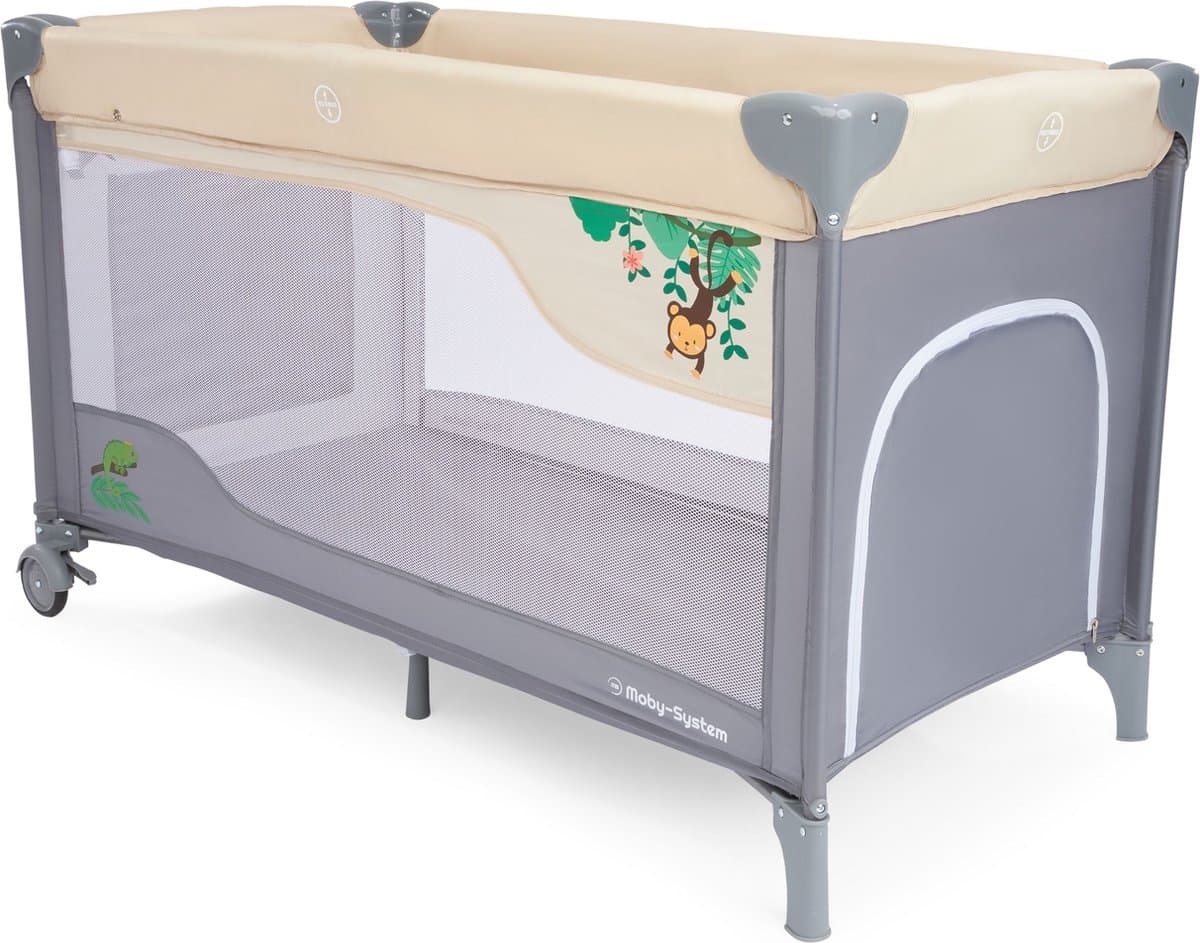 Moby-System Campingbedje - Reisbedje baby - met matras commode bodemverhoger en Klamboe - inklapbare box thumbnail 3