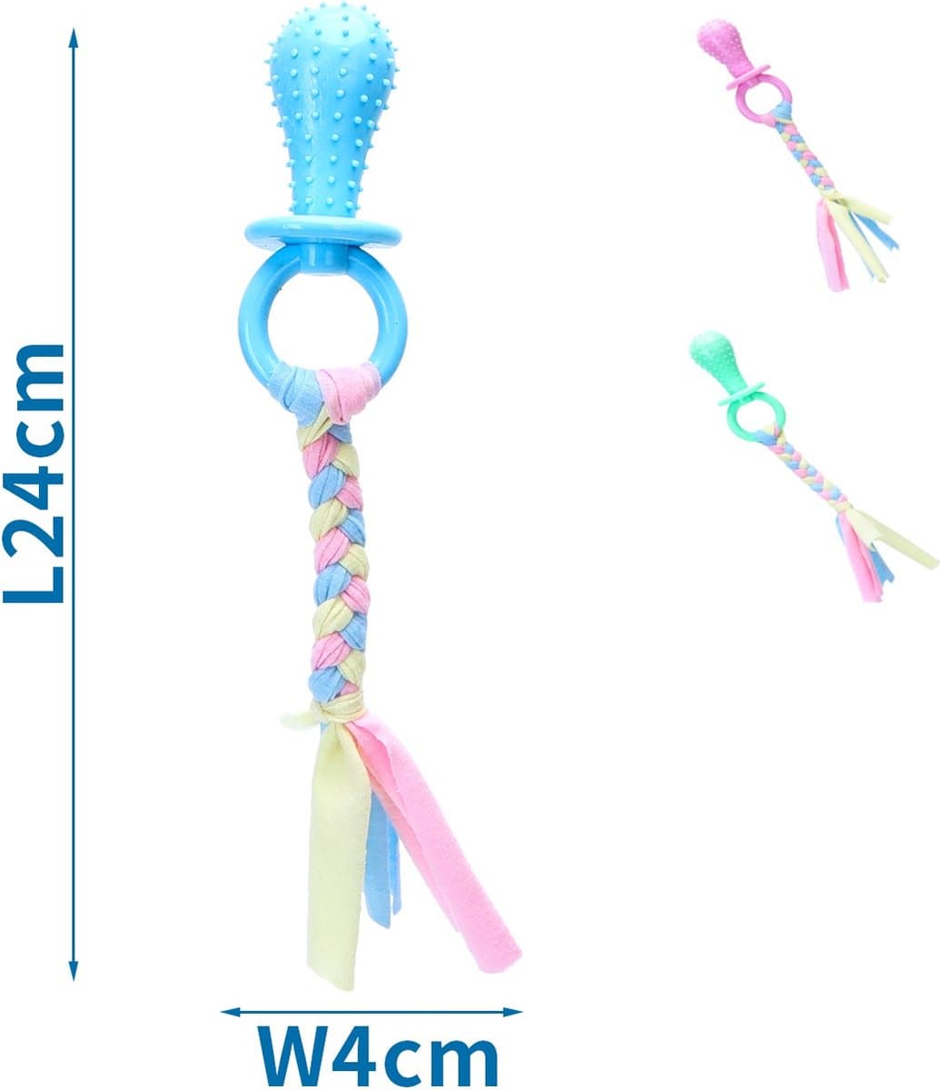 Nobleza puppy speen met lint - puppyspeeltje - puppyspeelgoed - flostouw - kauwspeelgoed - 24 cm - Roze thumbnail 4