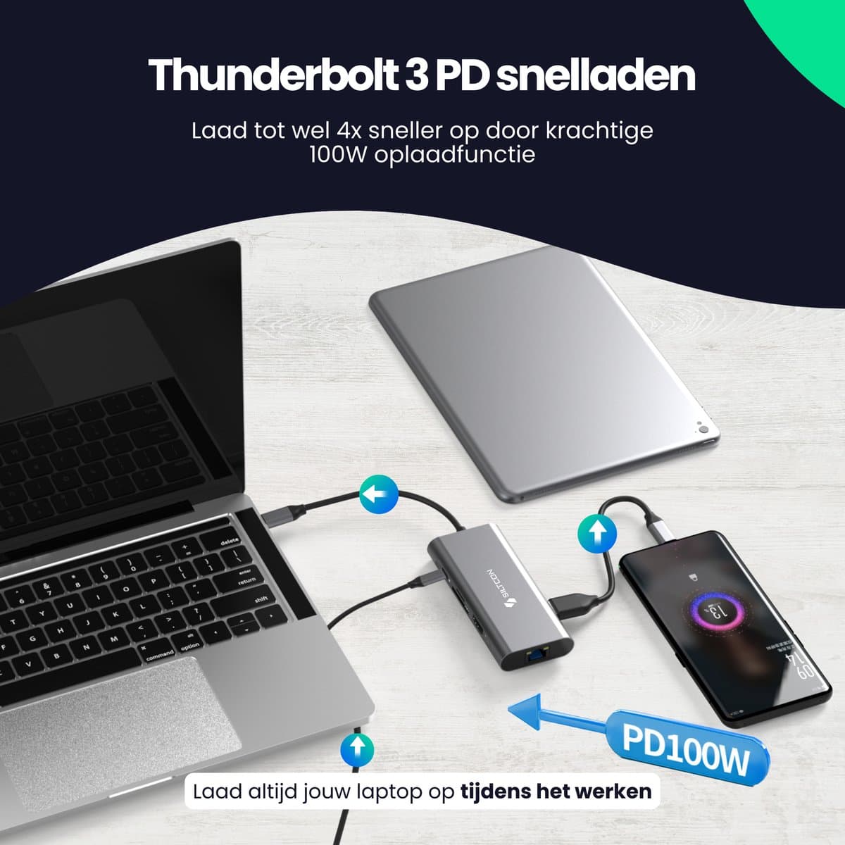 Siltcon® 8 in 1 USB C Hub – Docking Station Laptop - USB Splitter - USB C Naar HDMI – USB 3.0*3 - HDMI 4K 30Hz - RJ45 Gigabit - SD/TF - Universeel - Premium Kwaliteit - Spacegrey thumbnail 7