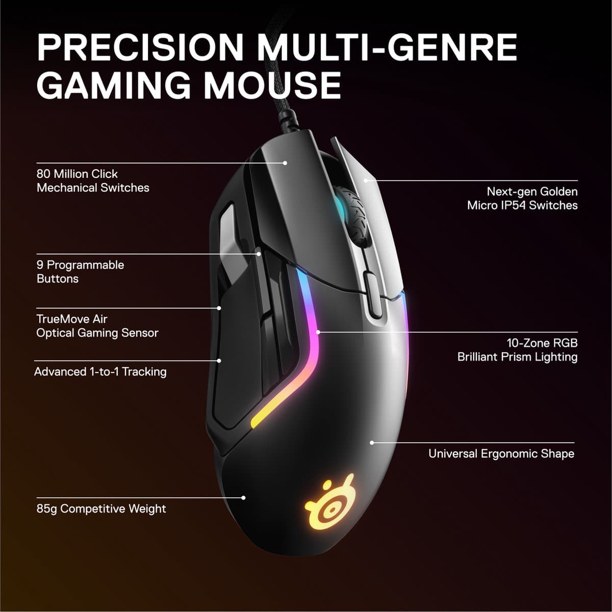 SteelSeries Rival 5 - Bedrade Gaming Muis - 9 Programmeerbare Knoppen - Zwart thumbnail 3