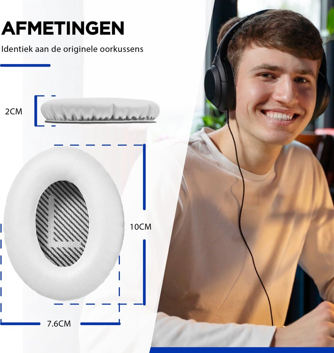 Set Oorkussens geschikt  voor Bose QuietComfort 35 ii / 35 / 25 / 15 / 2 / Soundtrue - Soundlink Around-Ear AE2 / AE2W / AE2I - Oorkussens voor koptelefoon - Ear pads headphones wit thumbnail 8