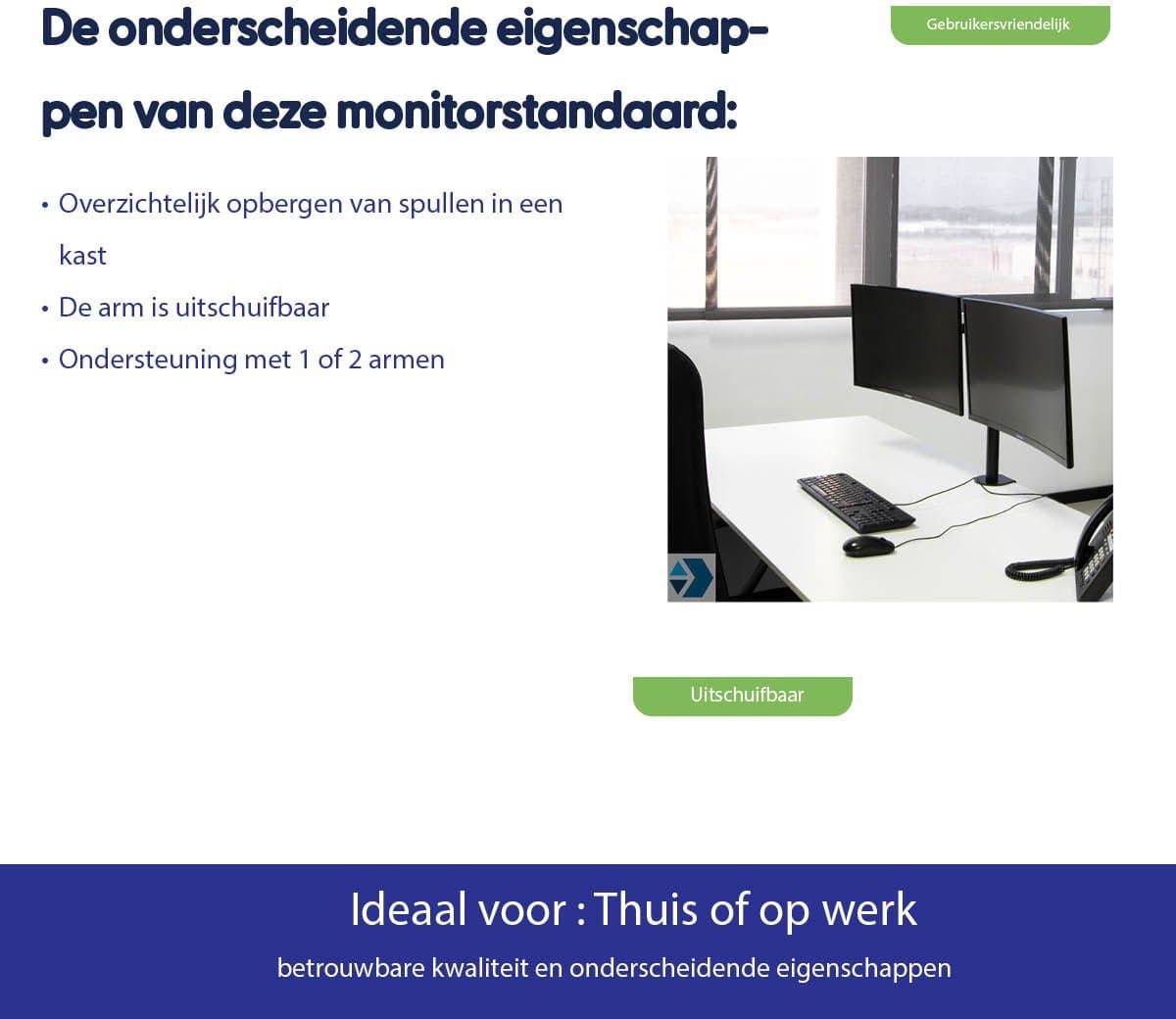 Eleganca Dubbele monitorstandaard 13 tot 32 inch voor tafel - Tot 8 kg per arm - MAX VESA 75x75 mm - 100x100 mm - staal - zwart thumbnail 6