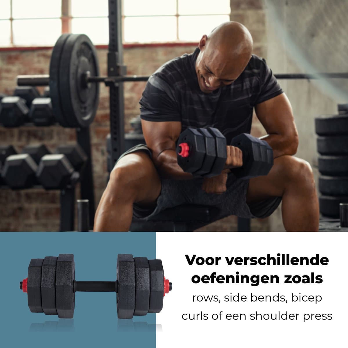 Umbro Gewichten Set met Dumbells – Dumbbell Set incl. Barbell- en Halterstang – Halterset Max. 20KG – Gewichten Schijven 1.25KG, 1.5KG en 2KG – Fitness Accessoires Krachttraining thumbnail 5